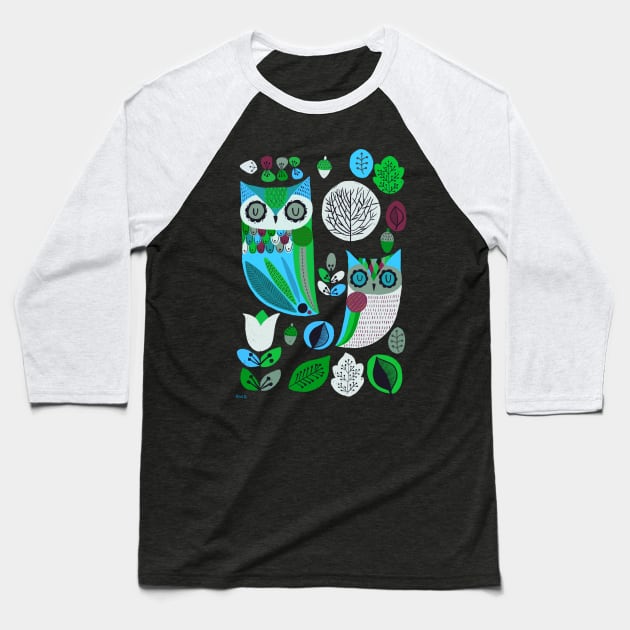 Midcentury Night Owls Baseball T-Shirt by LittleBunnySunshine